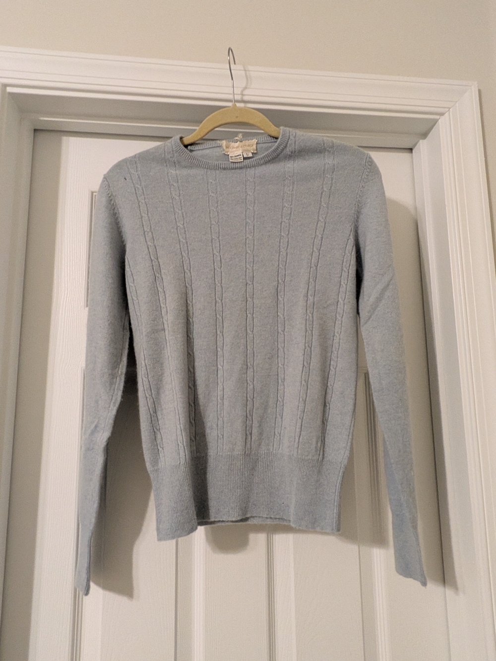 Light Blue Cashmere Cable Knit Crewneck Sweater